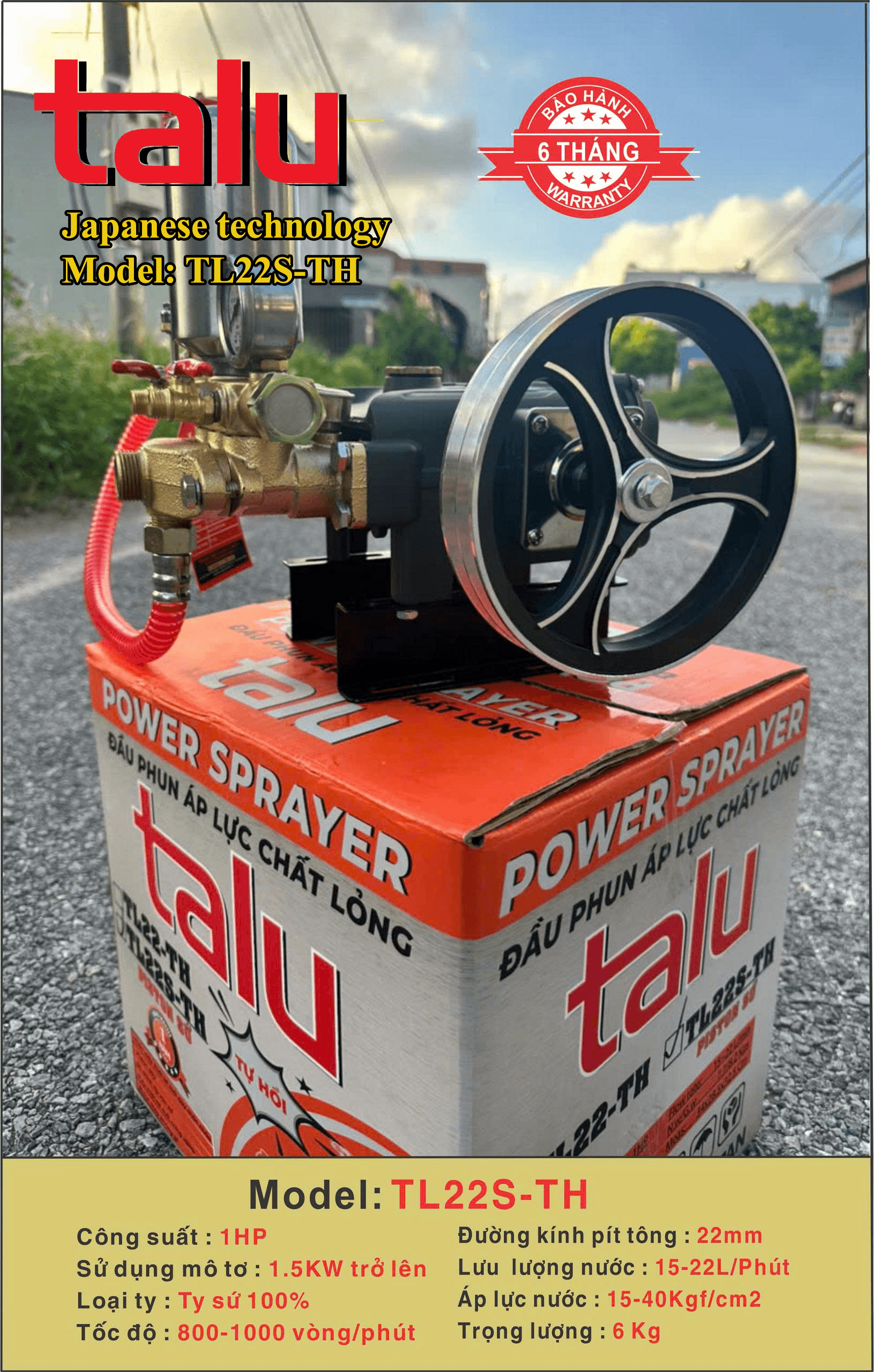 Đầu xịt cao áp TL22S-TH 1HP xilanh 22mm ty sứ - Góc nhìn 4