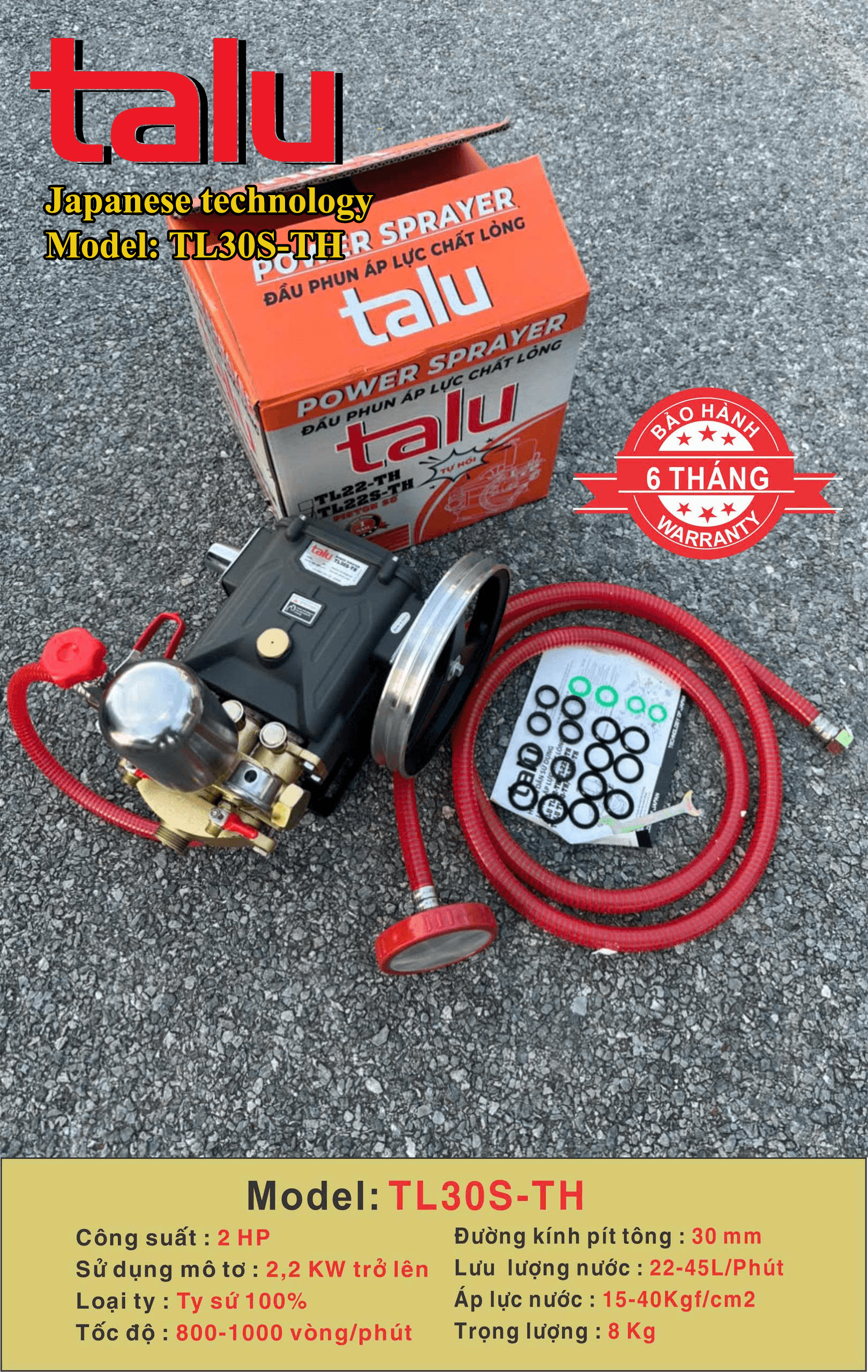 Đầu xịt cao áp TALU TL30S-TH xilanh 30mm 2HP ty sứ - Góc nhìn 4