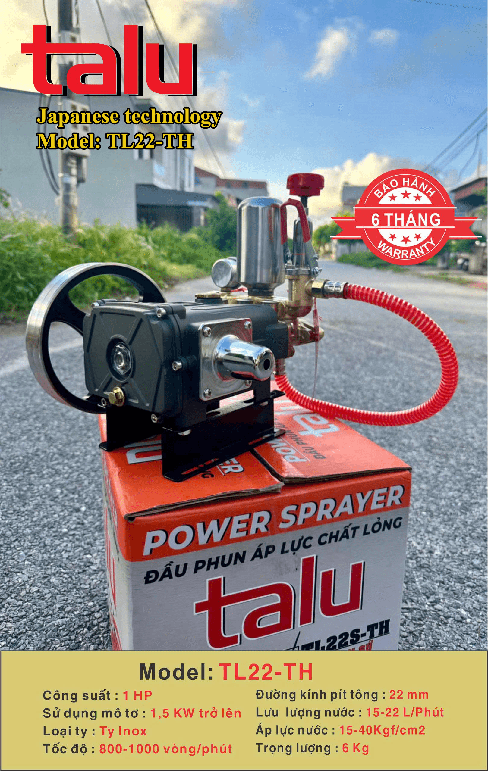 Đầu xịt cao áp TALU TL22-TH 1HP xilanh 22mm ty inox - Góc nhìn 2