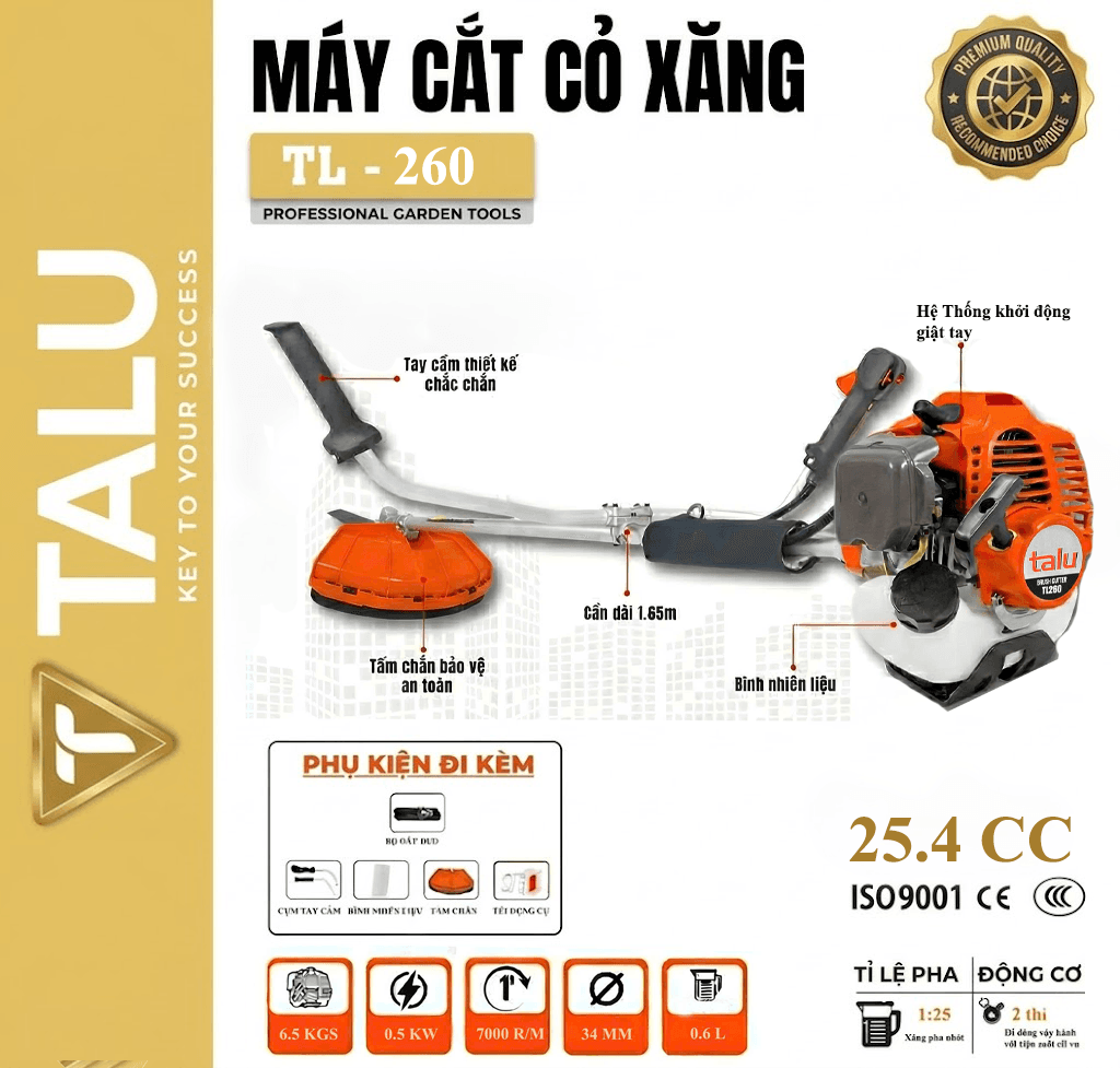 Máy cắt cỏ 2 thì Talu TL260 xăng pha nhớt 1:25 chính hãng tại TAN LUA