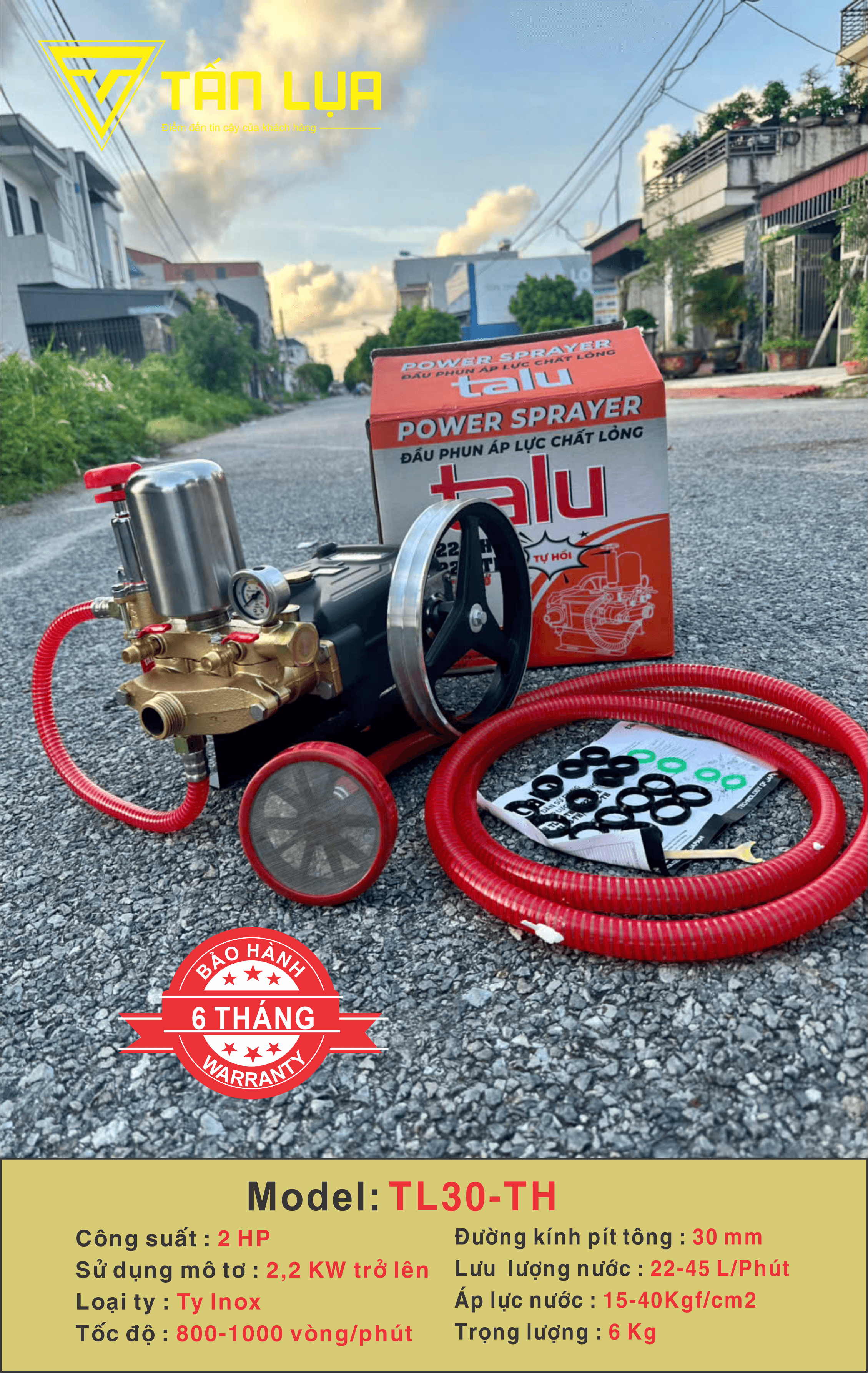 Đầu xịt cao áp TALU TL30-TH 2HP xilanh 30mm ty inox chính hãng tại TAN LUA