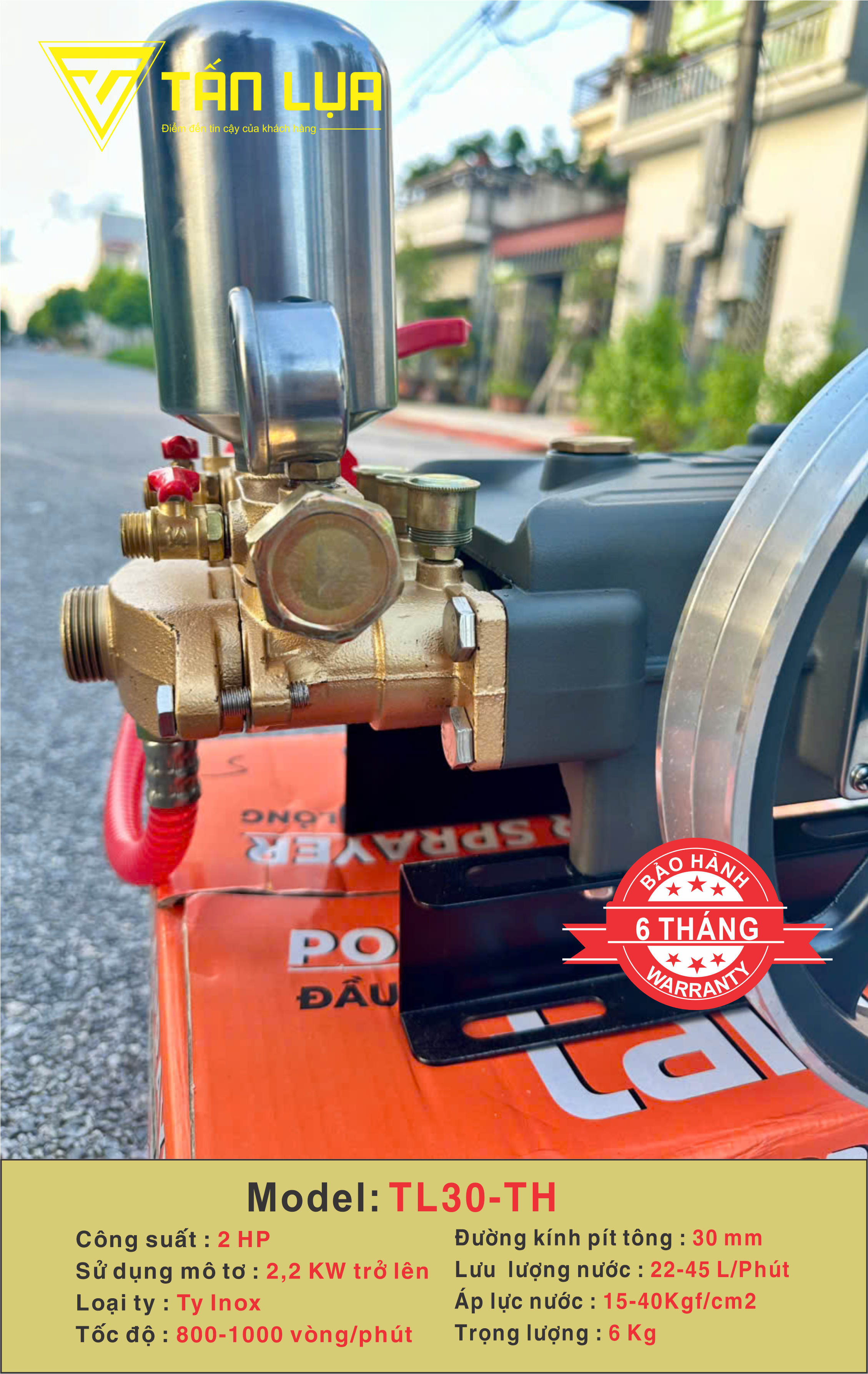 Đầu xịt cao áp TALU TL30-TH 2HP xilanh 30mm ty inox - Góc nhìn 3