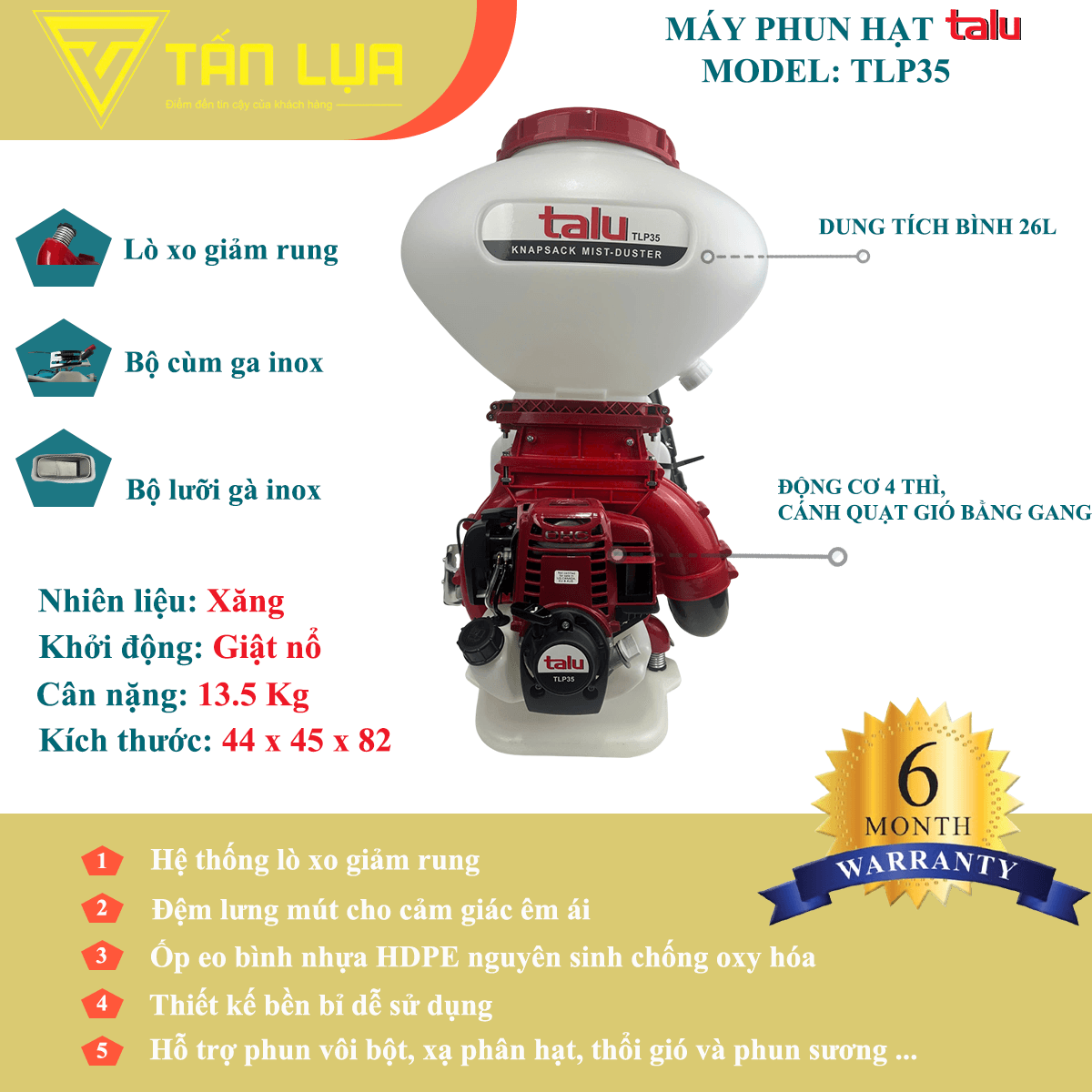 Máy phun xạ hạt Talu TLP35 chính hãng dung tích 26L 4 thì - Góc nhìn 2