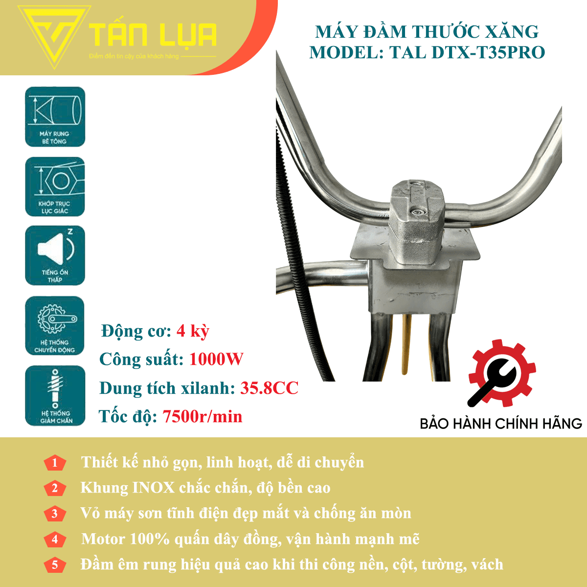Máy đầm thước xăng 4 thì TAL DTX-T35PRO không thước - Góc nhìn 5