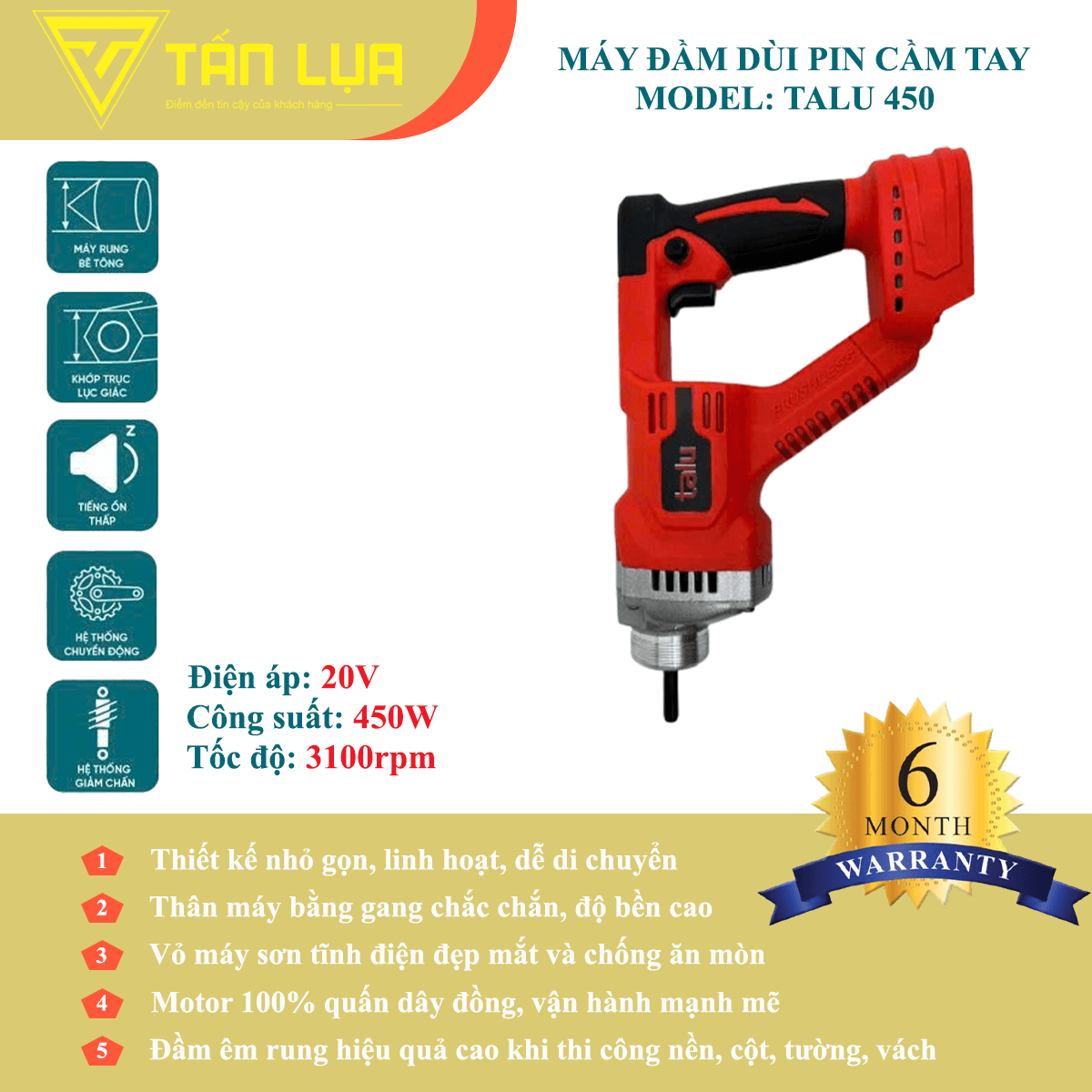 Thân đầm dùi pin 450W Talu TL-DV01 - Góc nhìn 2