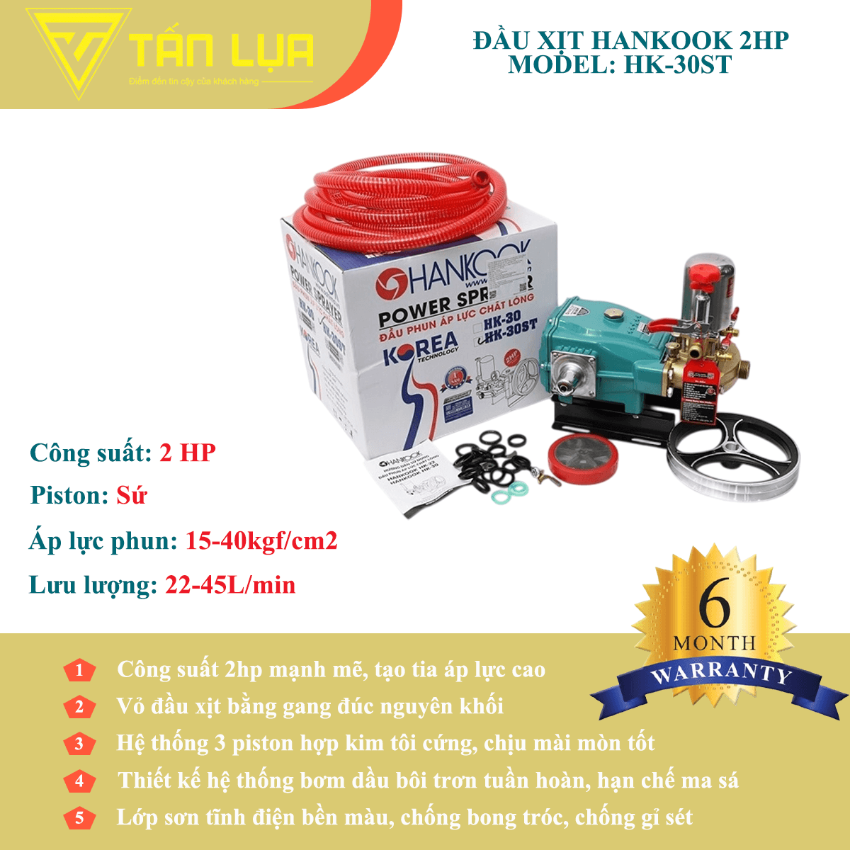 Đầu xịt cao áp Hankook 2HP xilanh 30mm ty sứ chính hãng tại TAN LUA