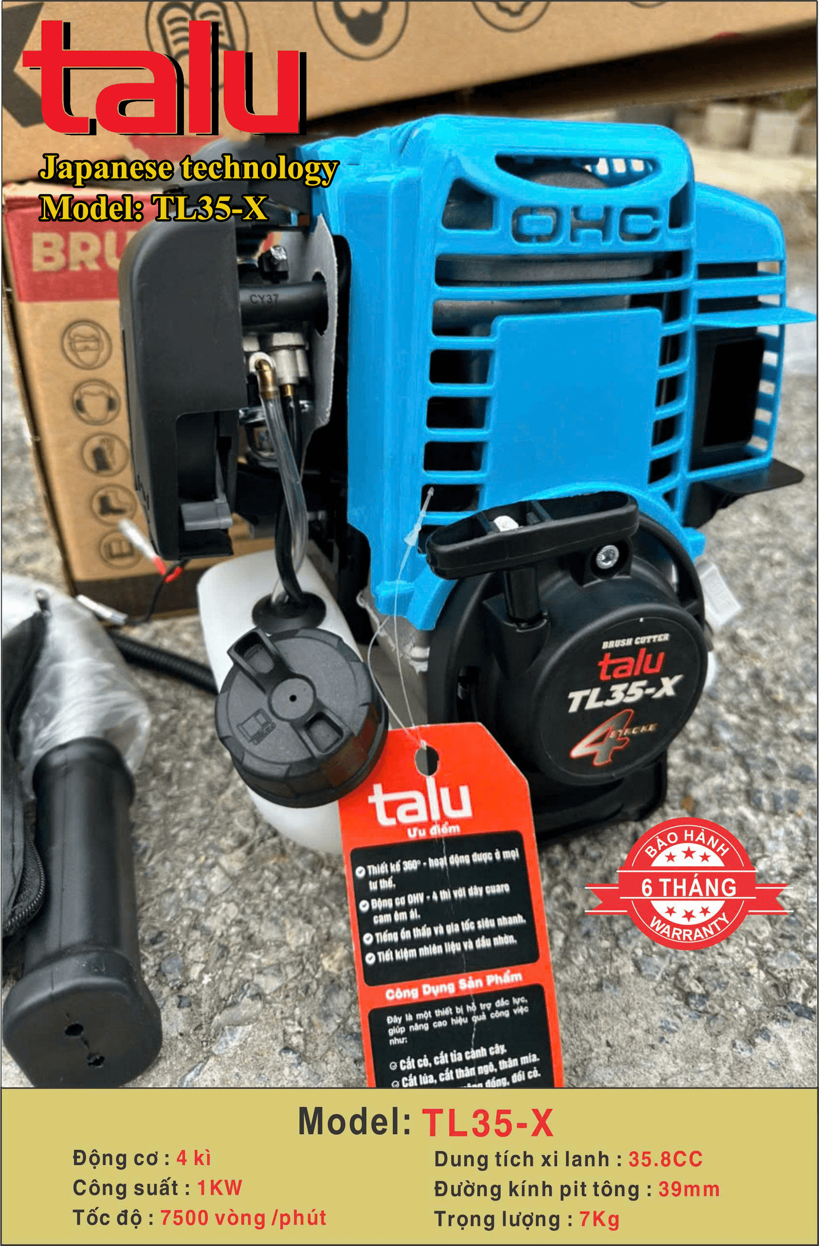 Máy cắt cỏ TL35X 4 thì xăng riêng nhớt riêng - Góc nhìn 3