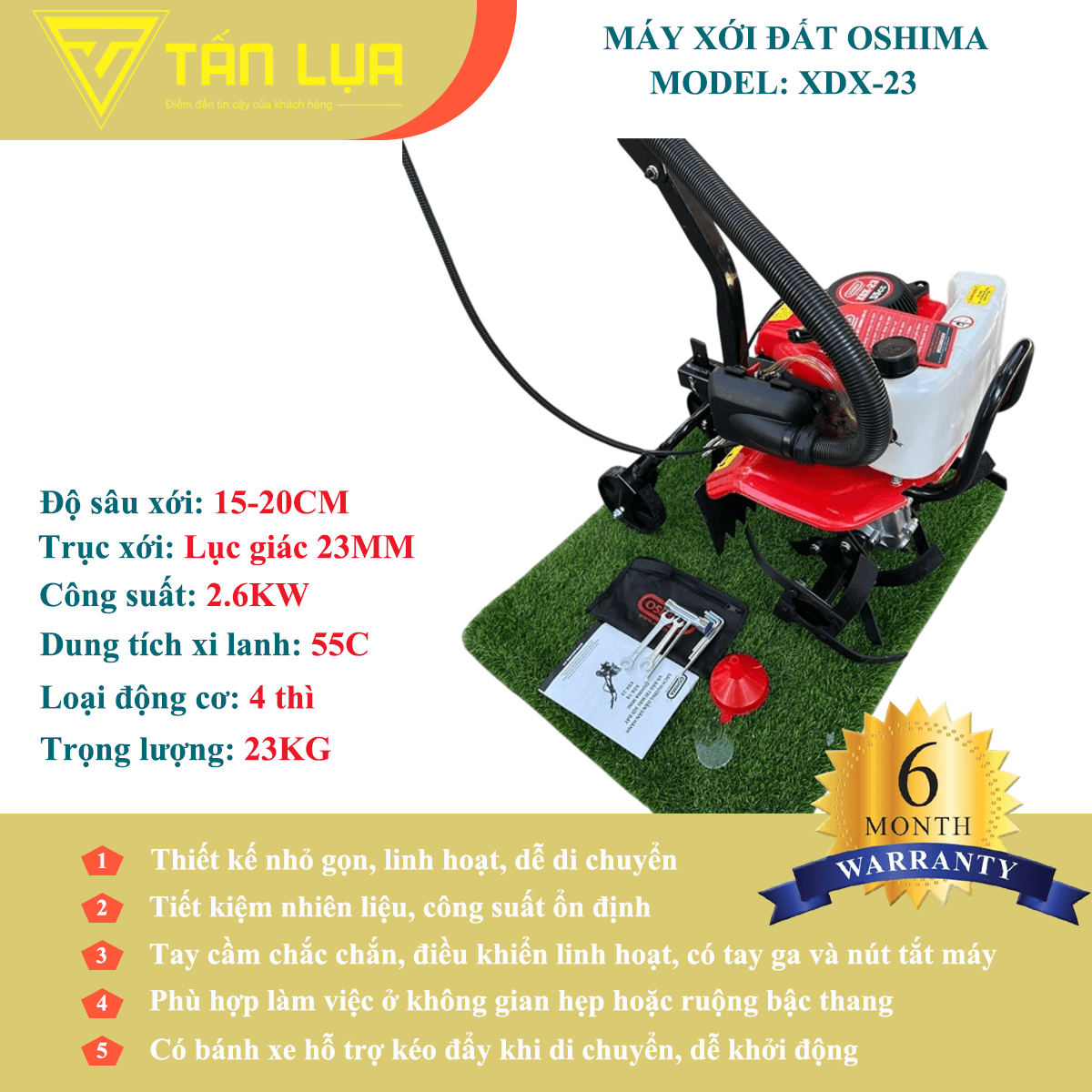 MÁY XỚI ĐẤT OSHIMA XDX-23 – 55CC, ĐỘNG CƠ 4 THÌ, XỚI KHỎE – TIẾT KIỆM NHIÊN LIỆU - Góc nhìn 4
