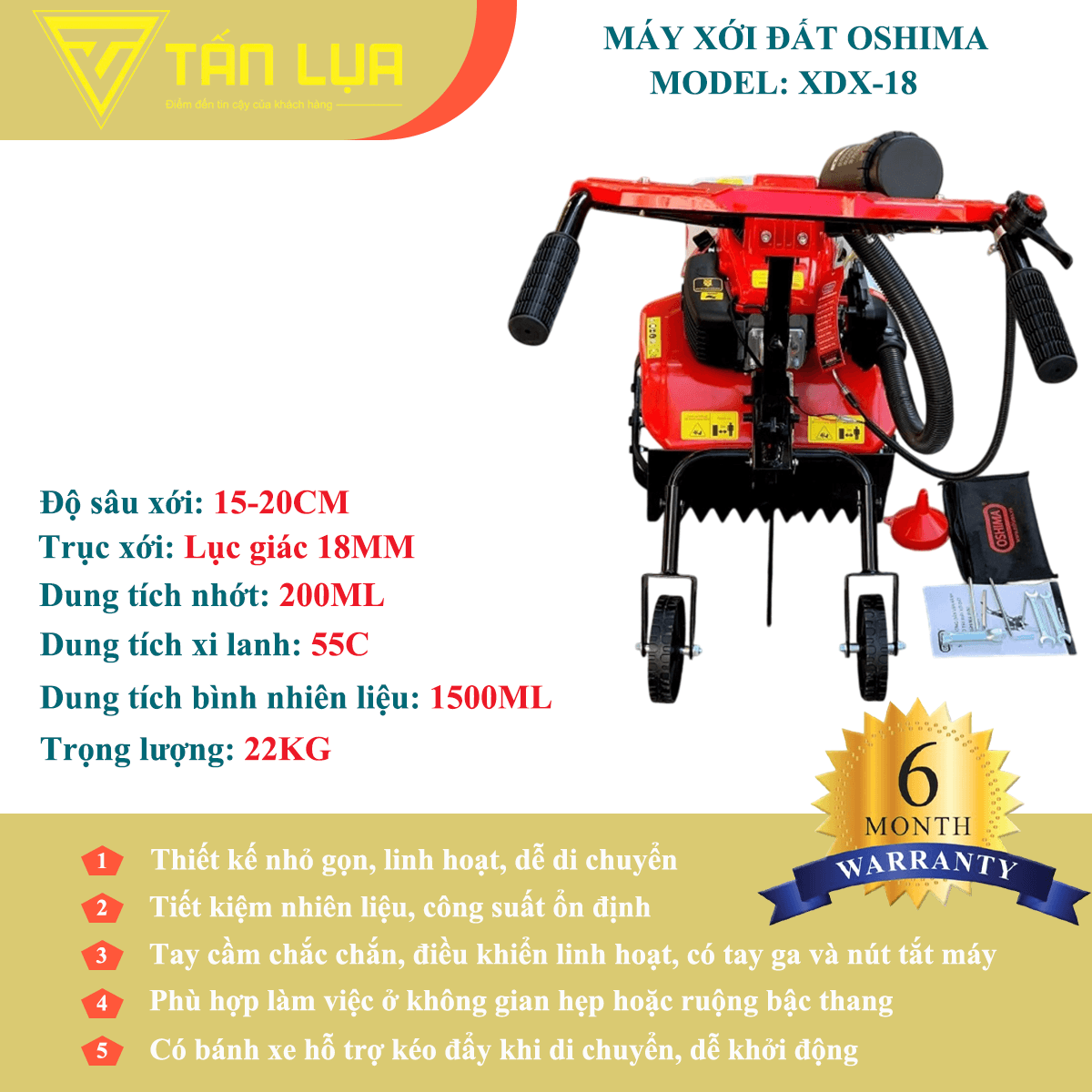 MÁY XỚI ĐẤT OSHIMA XDX-18 – GIẢI PHÁP LÀM ĐẤT NHỎ GỌN, HIỆU QUẢ CAO - Góc nhìn 3