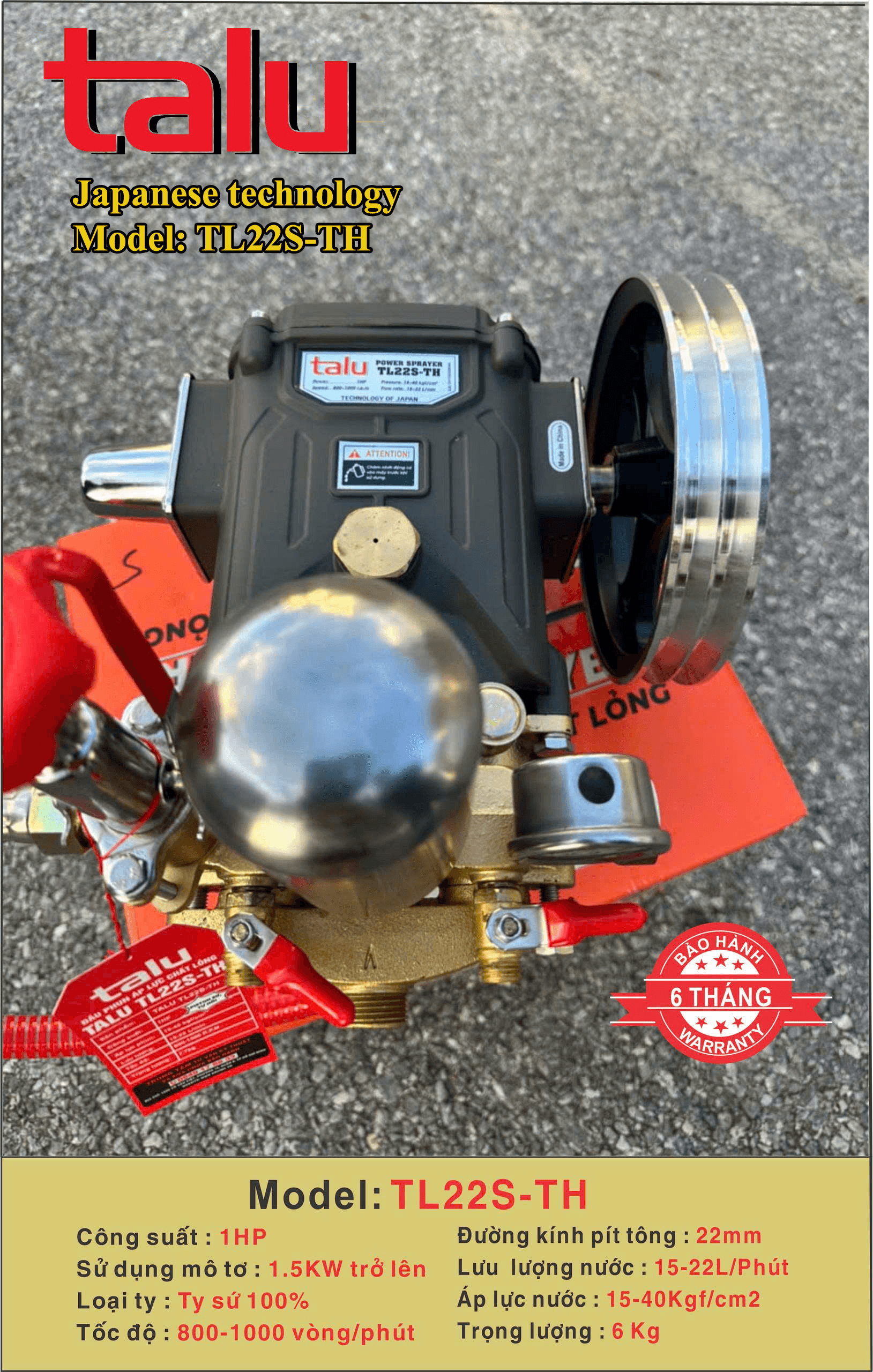 Đầu xịt cao áp TL22S-TH 1HP xilanh 22mm ty sứ - Góc nhìn 3