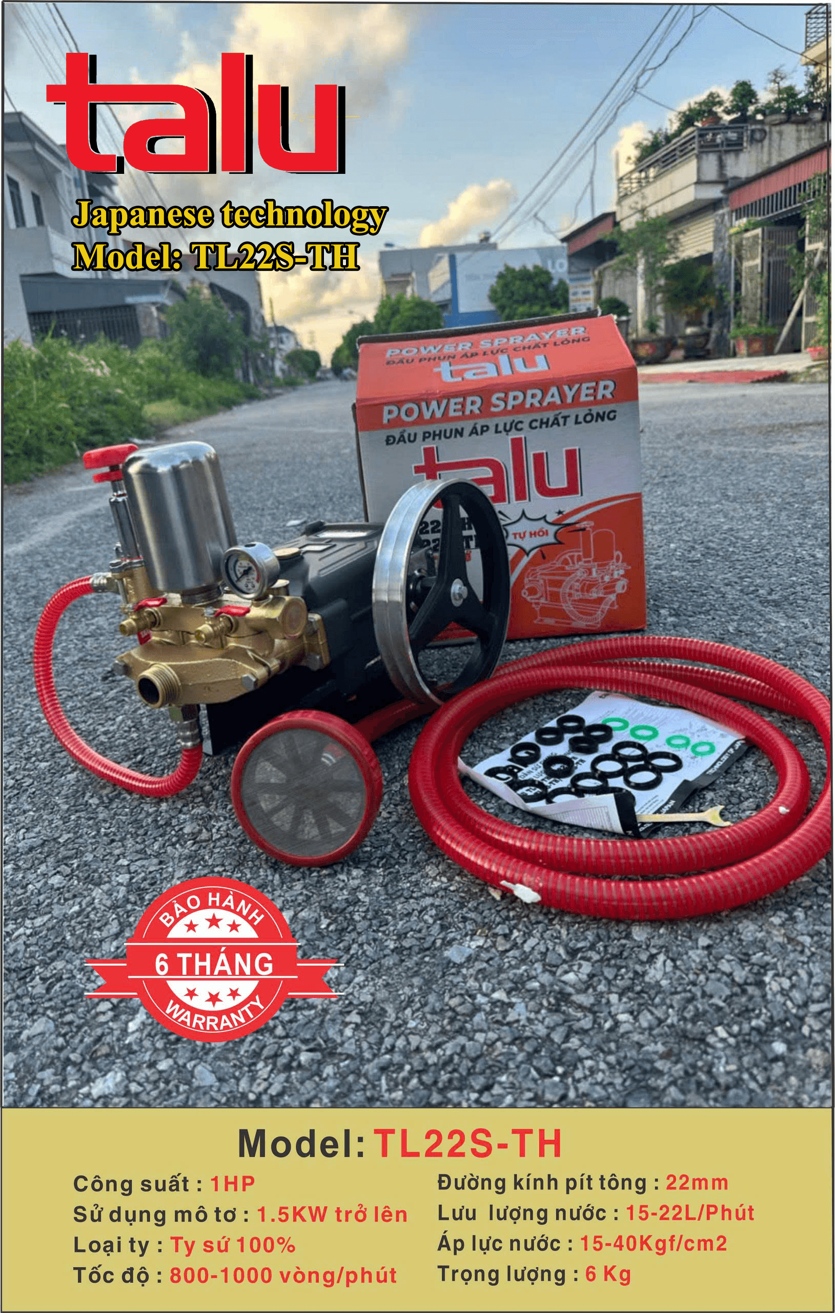 Đầu xịt cao áp TL22S-TH 1HP xilanh 22mm ty sứ - Góc nhìn 1