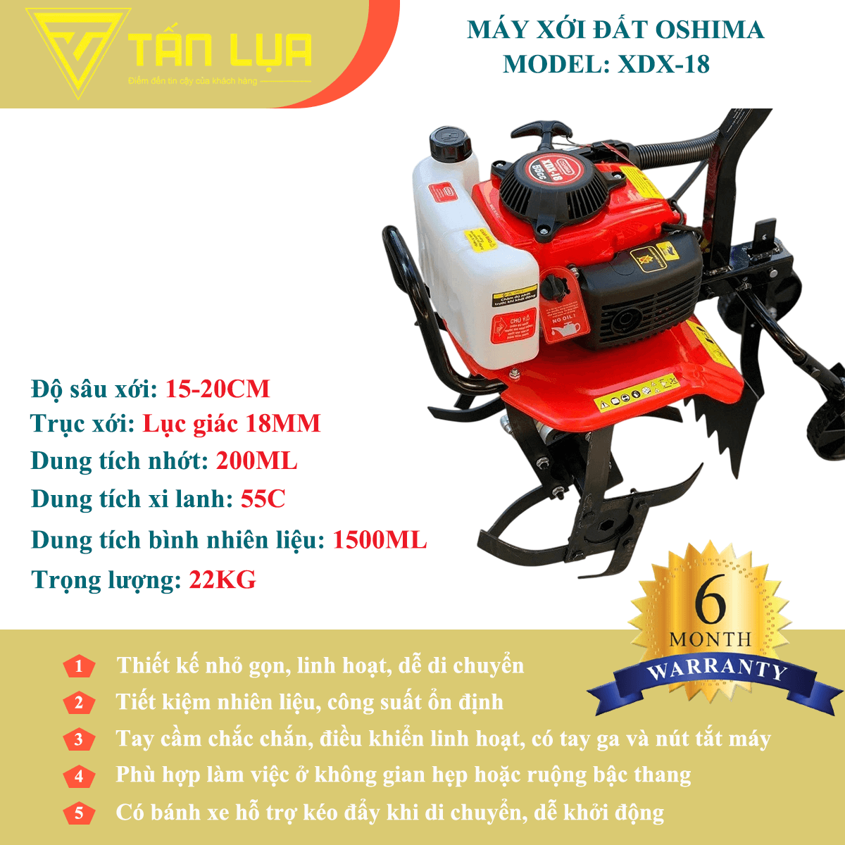 MÁY XỚI ĐẤT OSHIMA XDX-18 – GIẢI PHÁP LÀM ĐẤT NHỎ GỌN, HIỆU QUẢ CAO - Góc nhìn 6