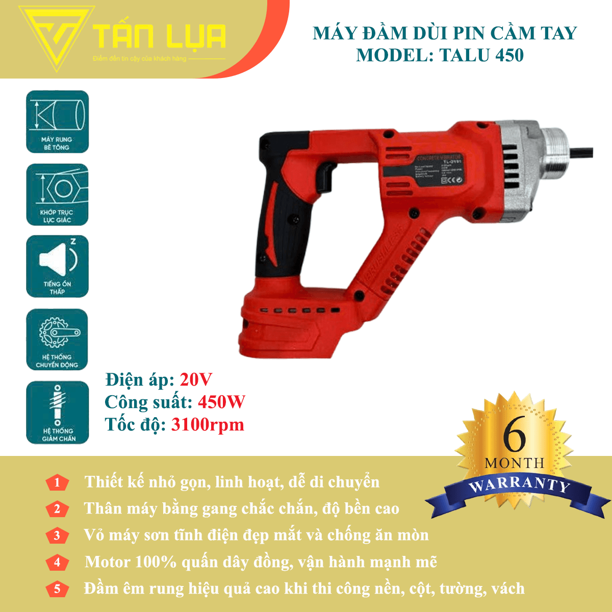 Thân đầm dùi pin 450W Talu TL-DV01 chính hãng tại TAN LUA
