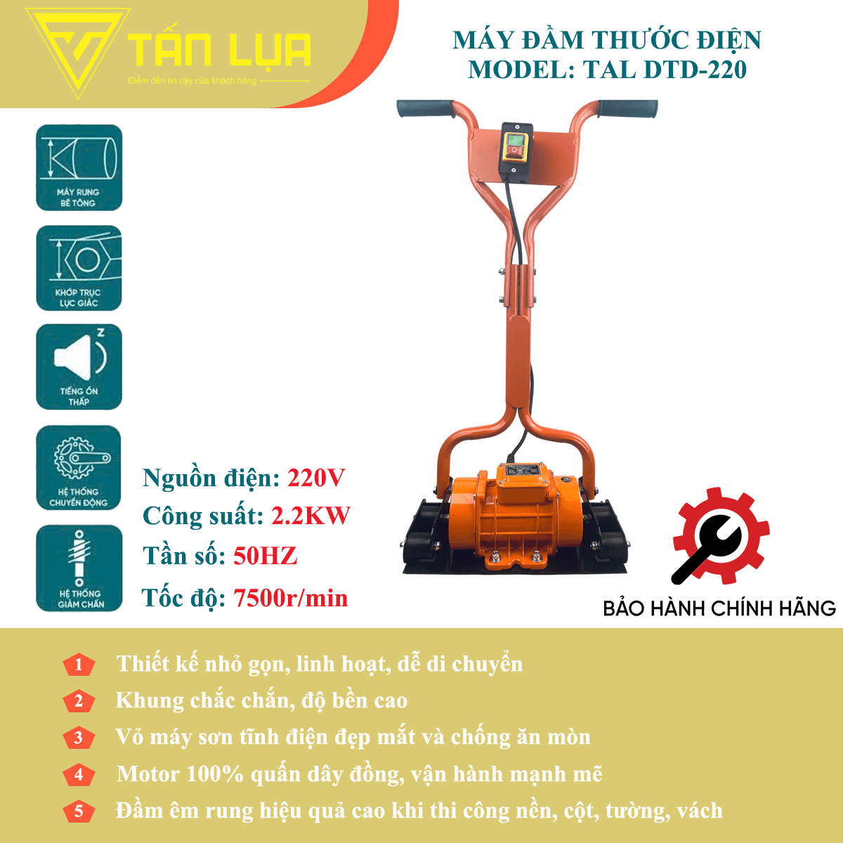Máy đầm thước điện 220V TAL DTD-220 không thước chính hãng tại TAN LUA