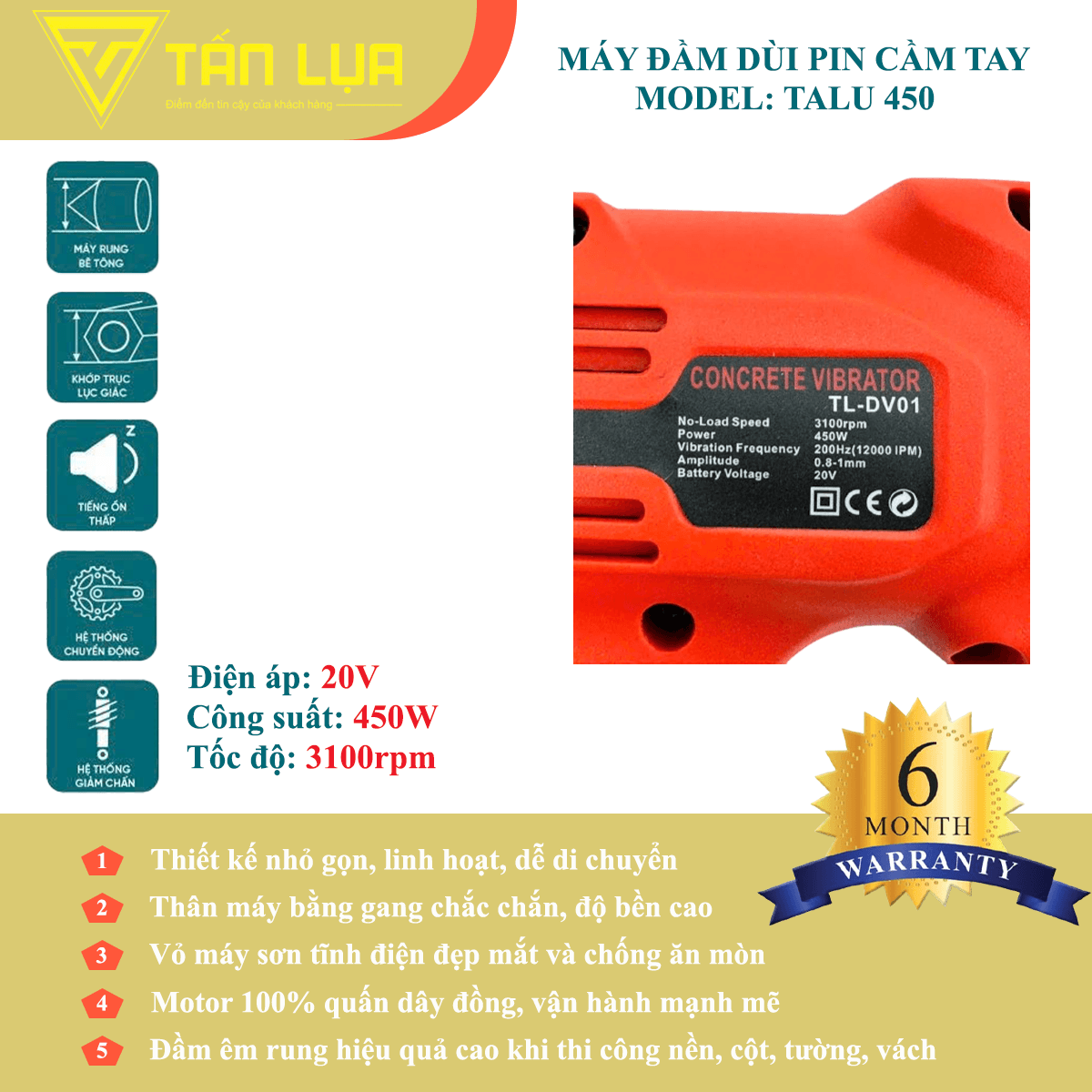 Thân đầm dùi pin 450W Talu TL-DV01 - Góc nhìn 5