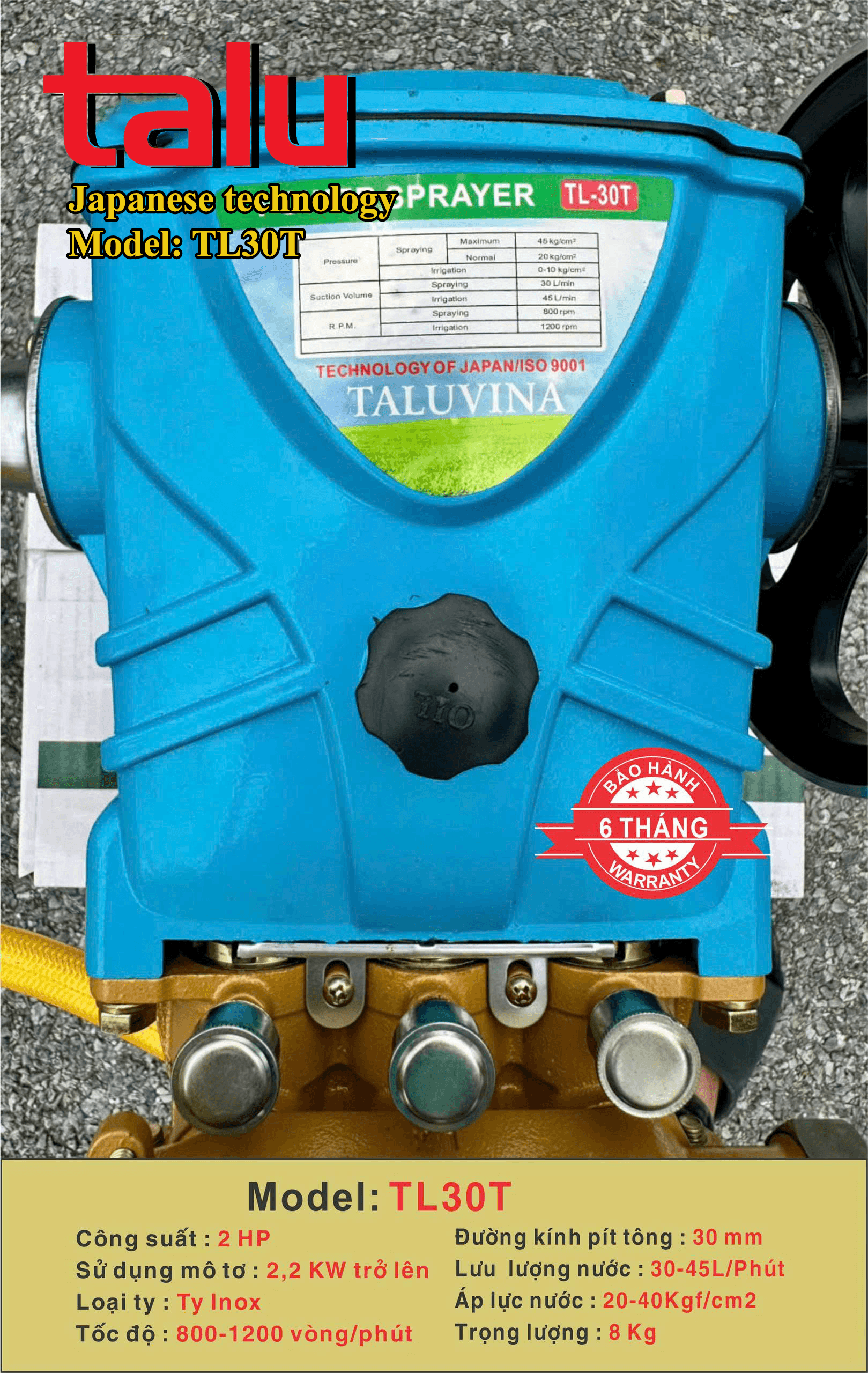 Đầu xịt cao áp TALUVINA TL30T 2HP xilanh 30mm ty inox - Góc nhìn 6