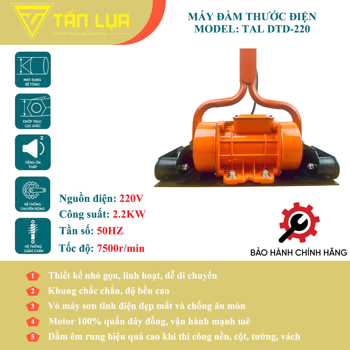Máy đầm thước điện 220V TAL DTD-220 không thước - Góc nhìn 5