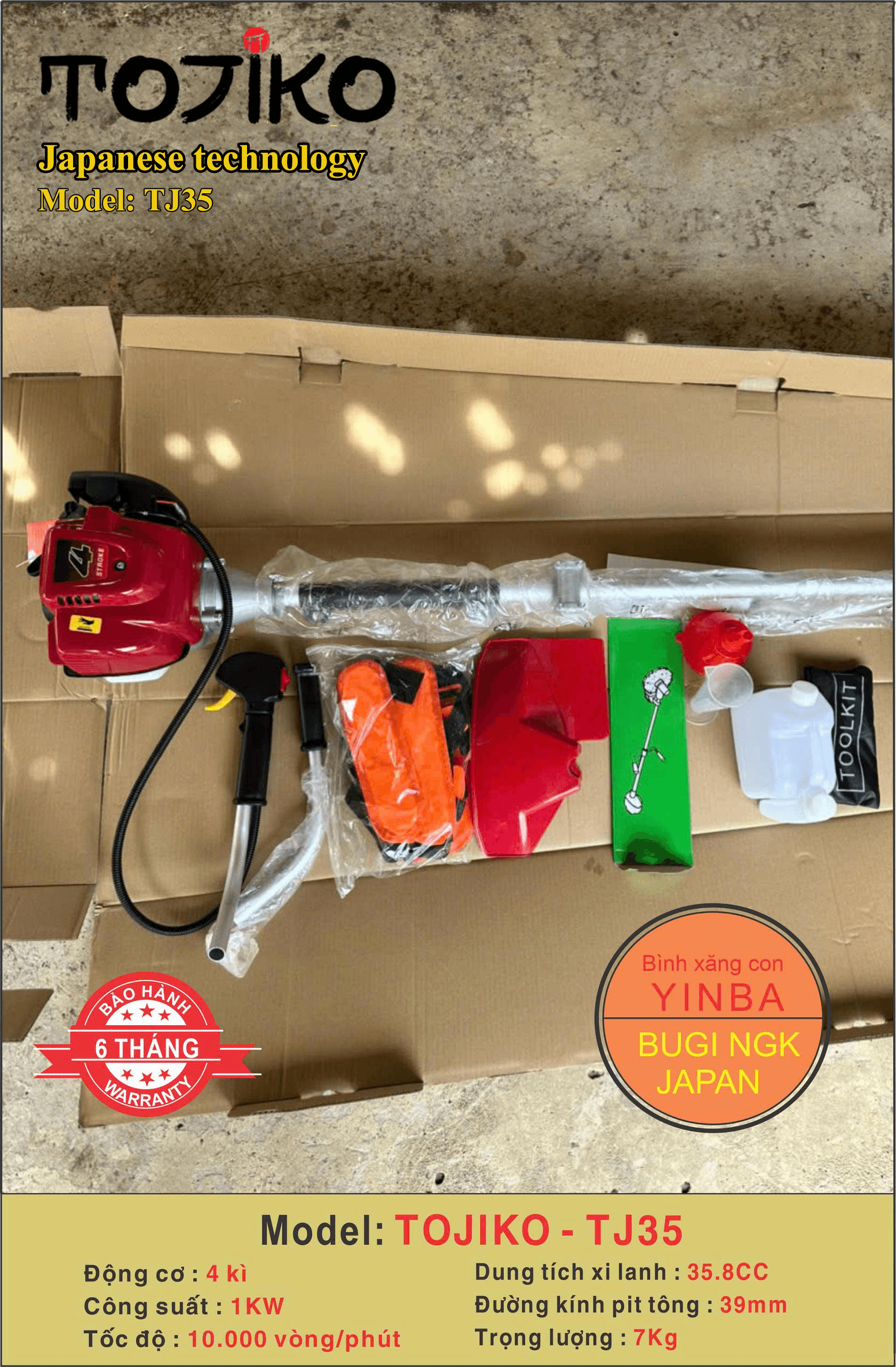 Máy cắt cỏ TOJIKO TJ35 4 thì xăng riêng nhớt riêng chính hãng tại TAN LUA