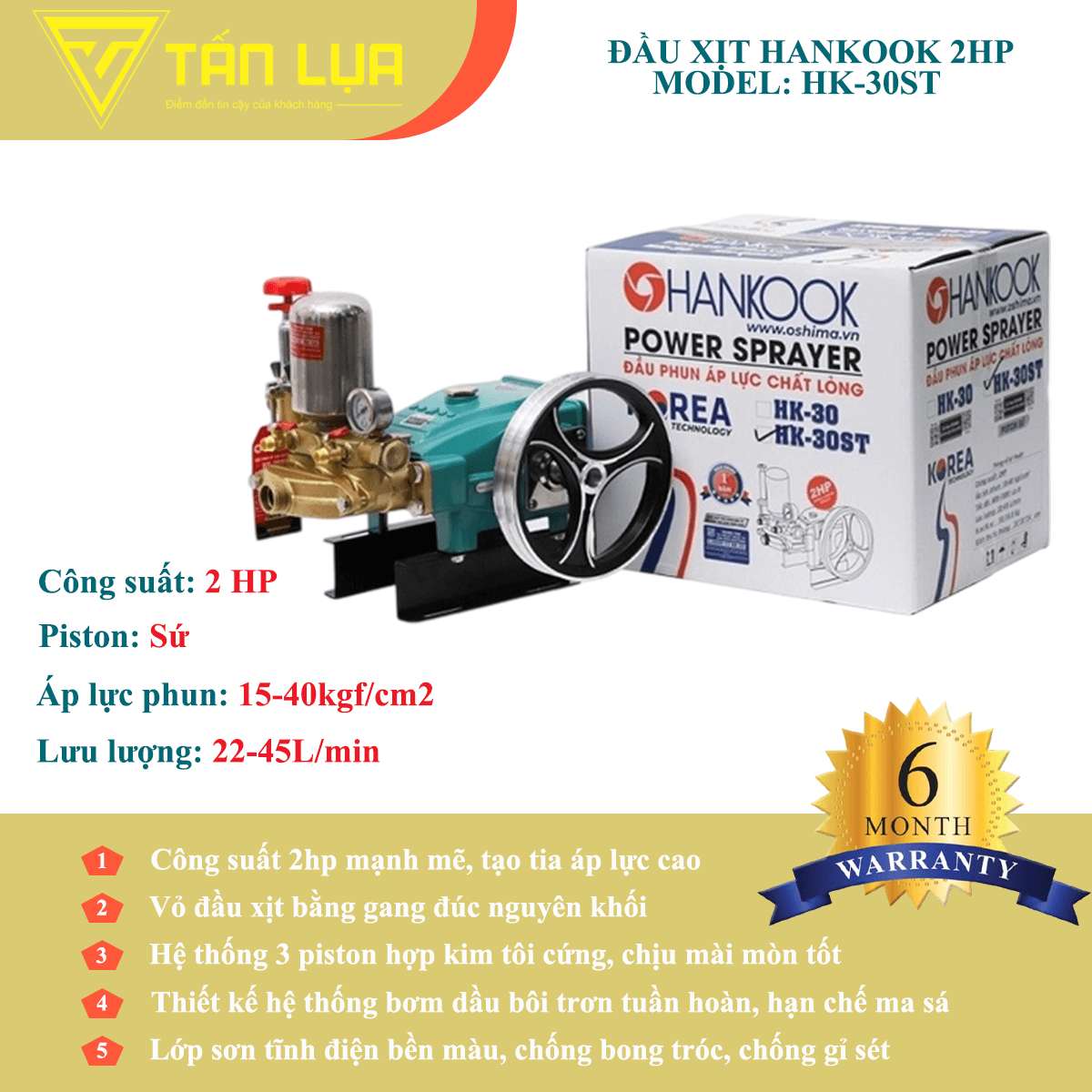 Đầu xịt cao áp Hankook 2HP xilanh 30mm ty sứ - Góc nhìn 2