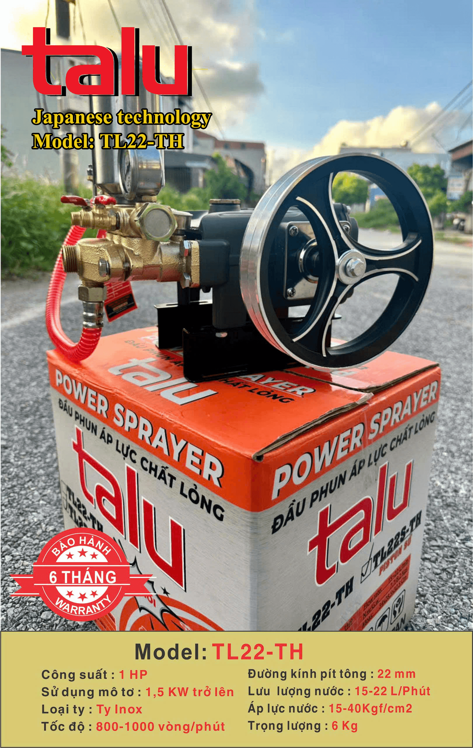 Đầu xịt cao áp TALU TL22-TH 1HP xilanh 22mm ty inox - Góc nhìn 4