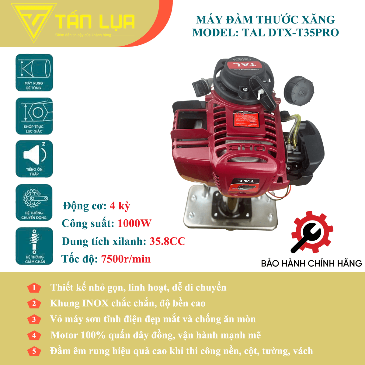 Máy đầm thước xăng 4 thì TAL DTX-T35PRO không thước - Góc nhìn 2