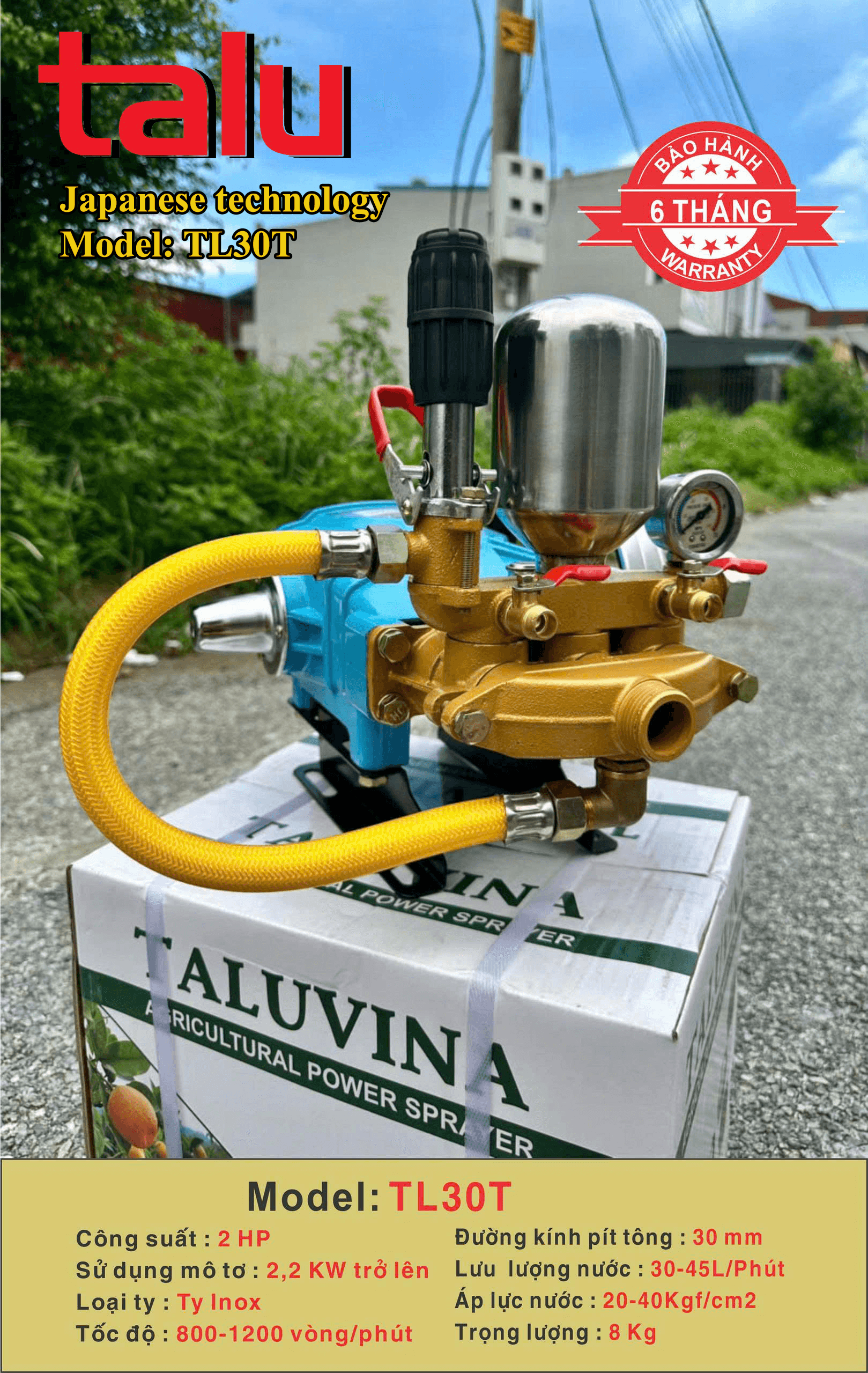 Đầu xịt cao áp TALUVINA TL30T 2HP xilanh 30mm ty inox - Góc nhìn 4