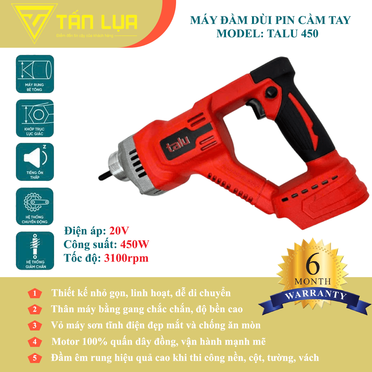 Thân đầm dùi pin 450W Talu TL-DV01 - Góc nhìn 3