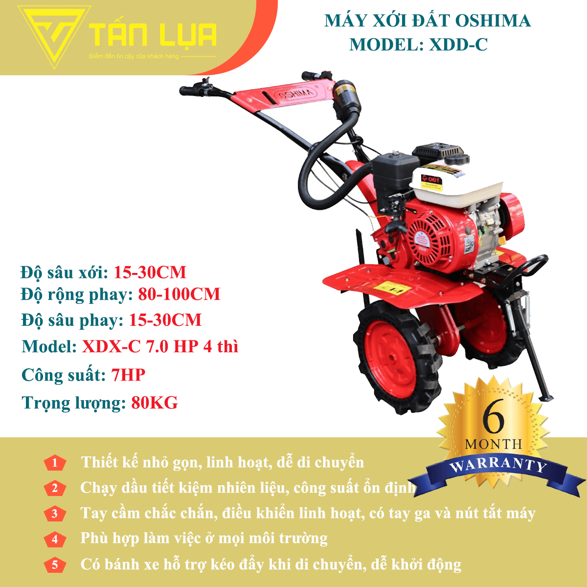 Máy Xới Đất Oshima XDX-C 7.0HP Đỏ 4 Thì Chính Hãng – Giải Pháp Làm Đất Hiệu Quả - Góc nhìn 1