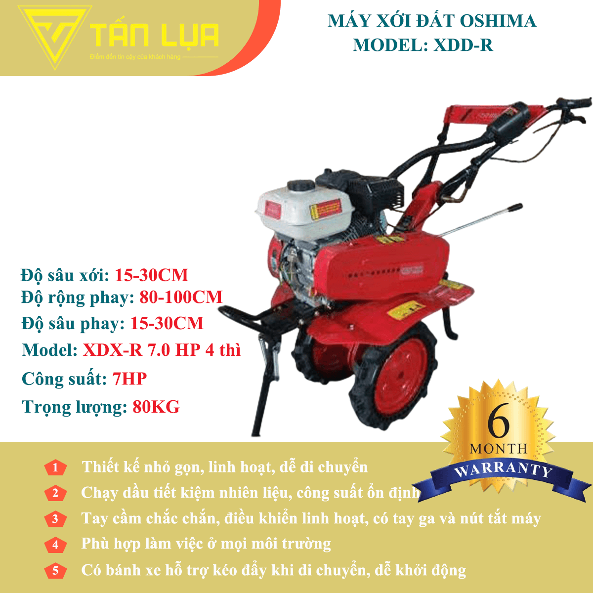 Máy Xới Đất Oshima XDX-R 7.0HP Đỏ 4 Thì Chính Hãng – Mạnh Mẽ, Đa Năng, Giá Tốt - Góc nhìn 1