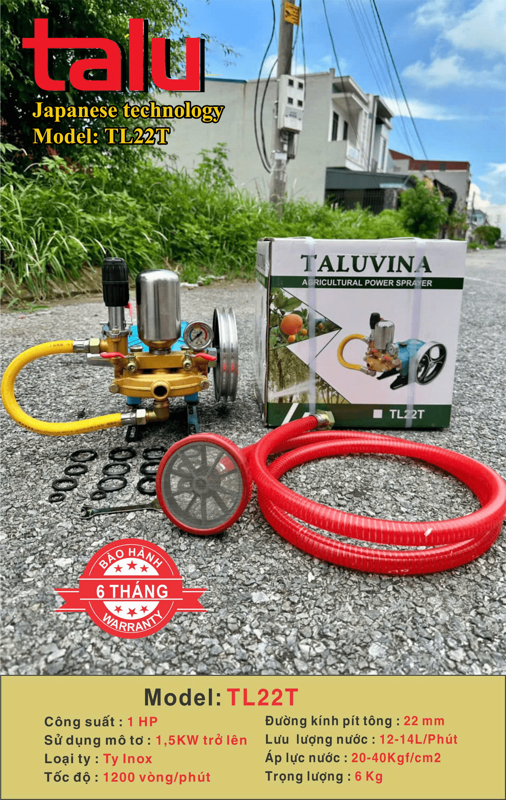 Đầu xịt cao áp TALUVINA 1HP xilanh 22mm ty inox chính hãng tại TAN LUA