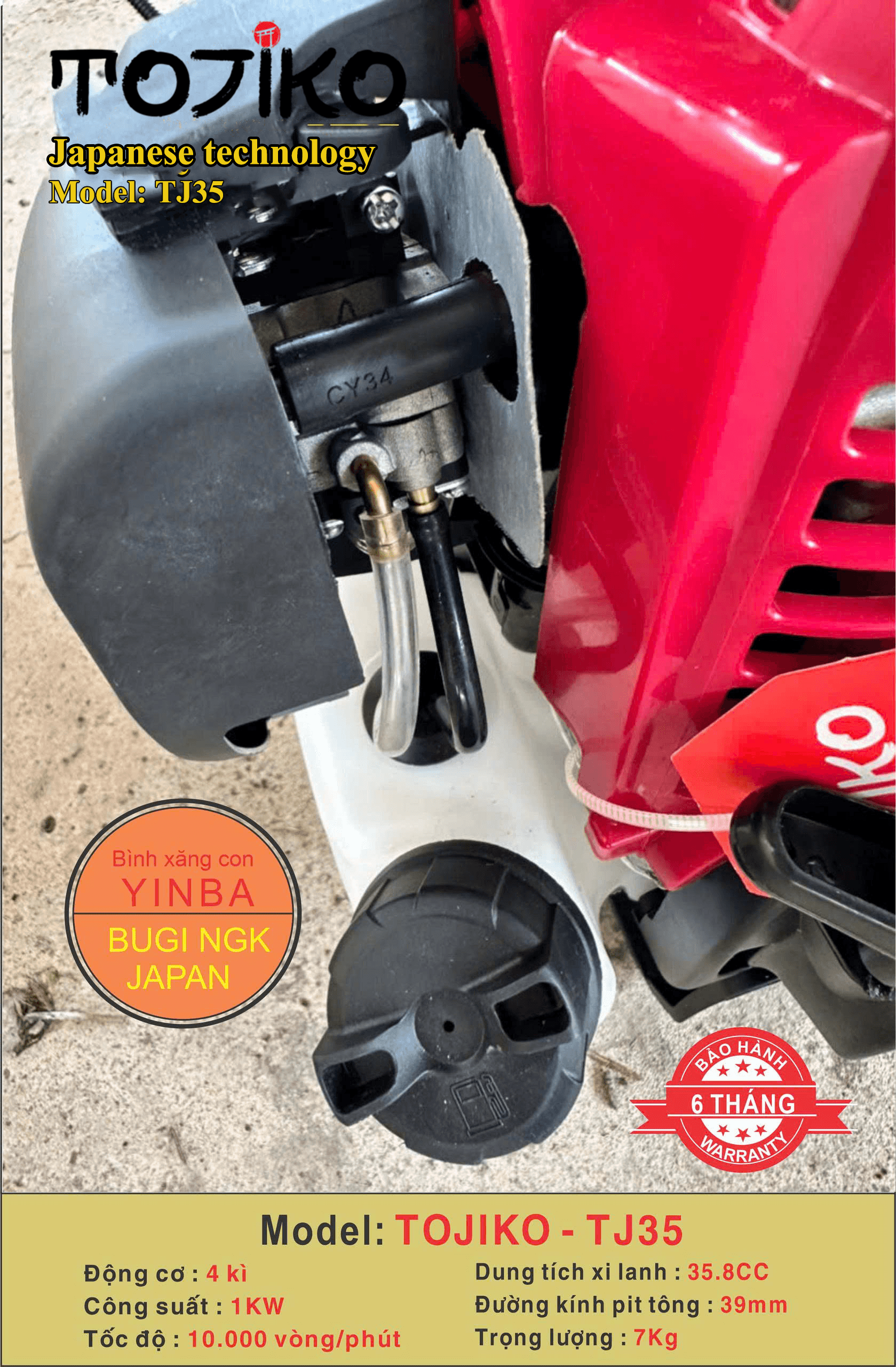 Máy cắt cỏ TOJIKO TJ35 4 thì xăng riêng nhớt riêng - Góc nhìn 4