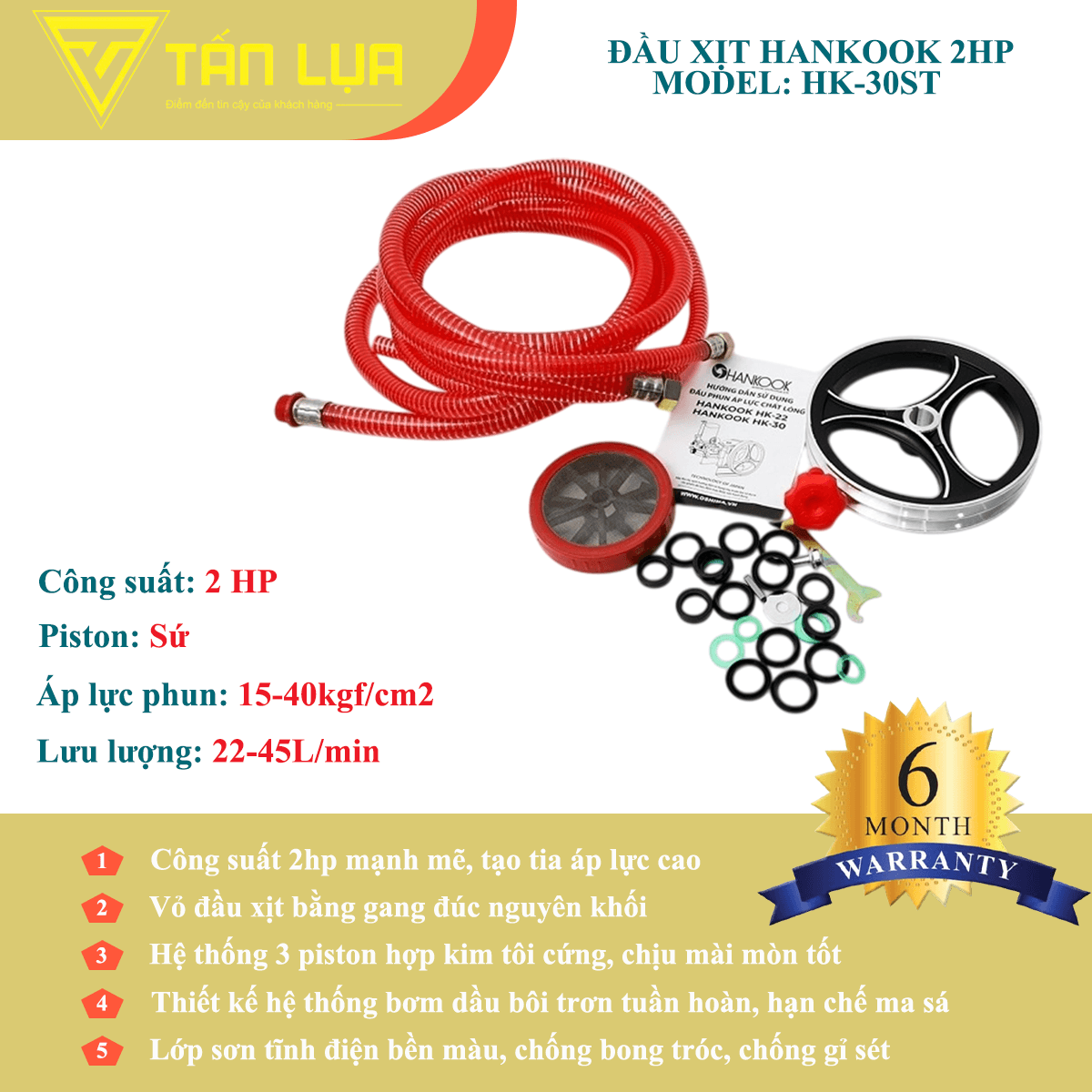 Đầu xịt cao áp Hankook 2HP xilanh 30mm ty sứ - Góc nhìn 5