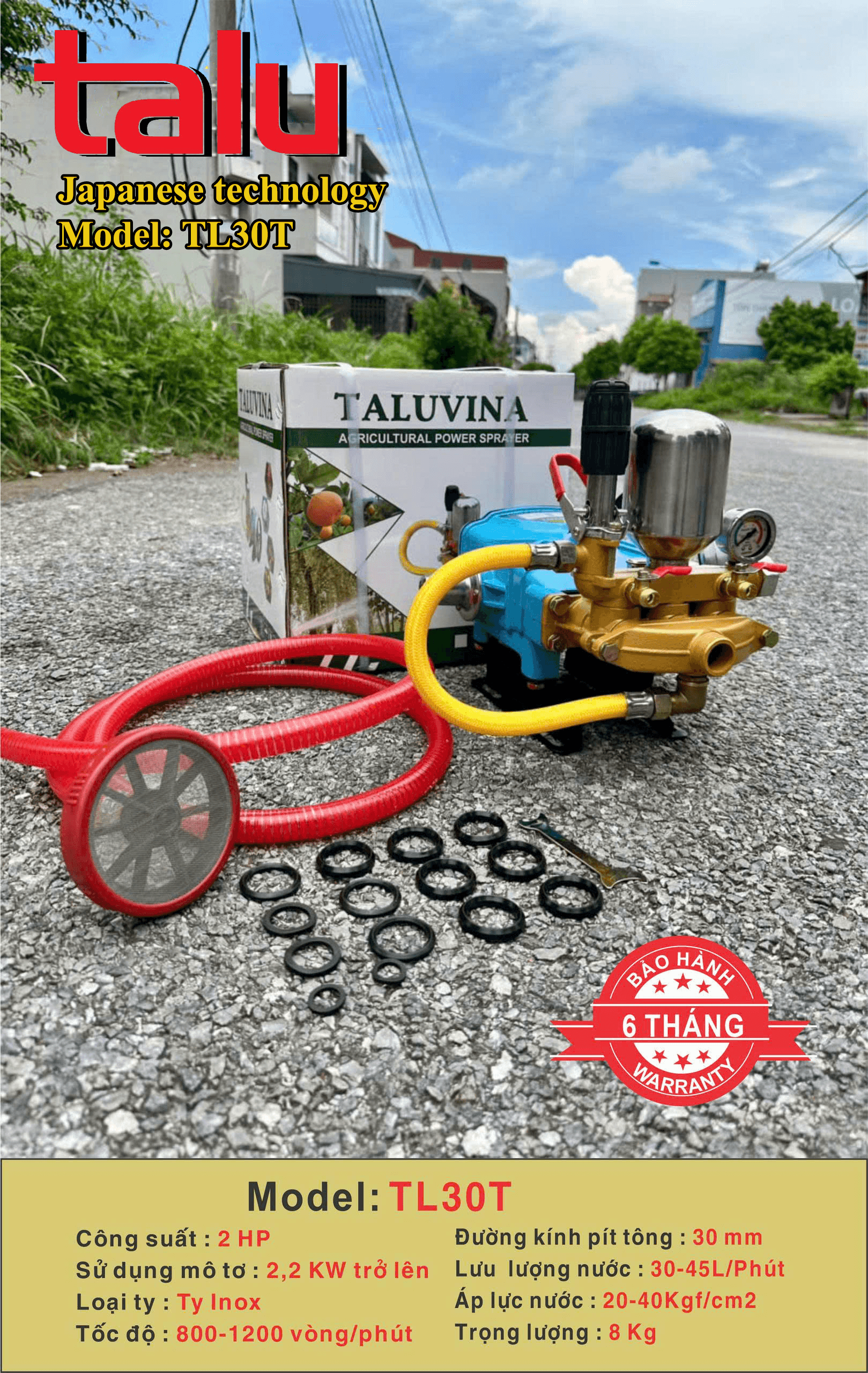 Đầu xịt cao áp TALUVINA TL30T 2HP xilanh 30mm ty inox chính hãng tại TAN LUA