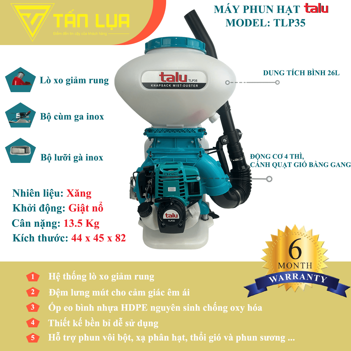 Máy phun xạ hạt Talu TLP35 chính hãng dung tích 26L 4 thì - Góc nhìn 1