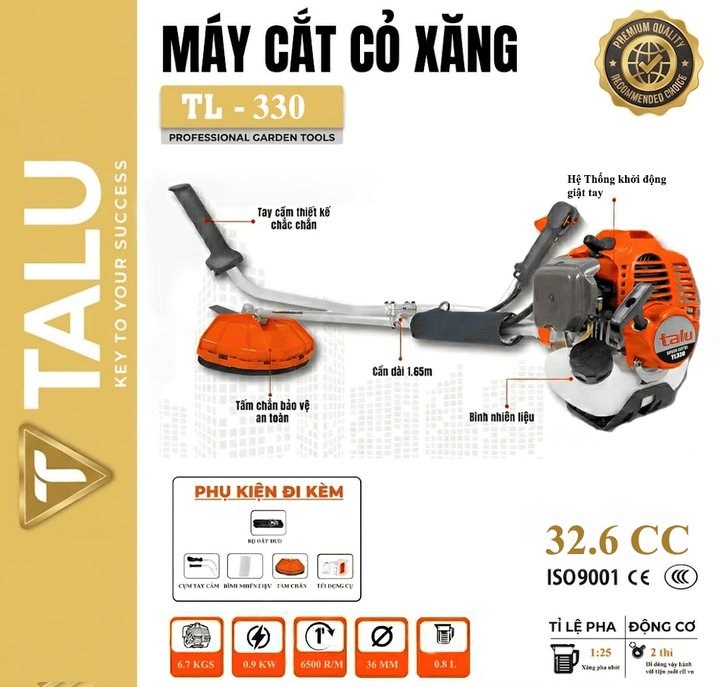 Máy cắt cỏ 2 thì Talu TL330 xăng pha nhớt 1:25 chính hãng tại TAN LUA
